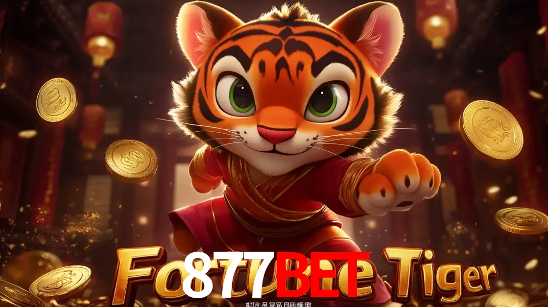 O carismático mascote do jogo de slot Fortune Tiger, um tigre fofo em pose de artes marciais, pronto para trazer sorte e multiplicadores de ganhos no cassino online 877BET.