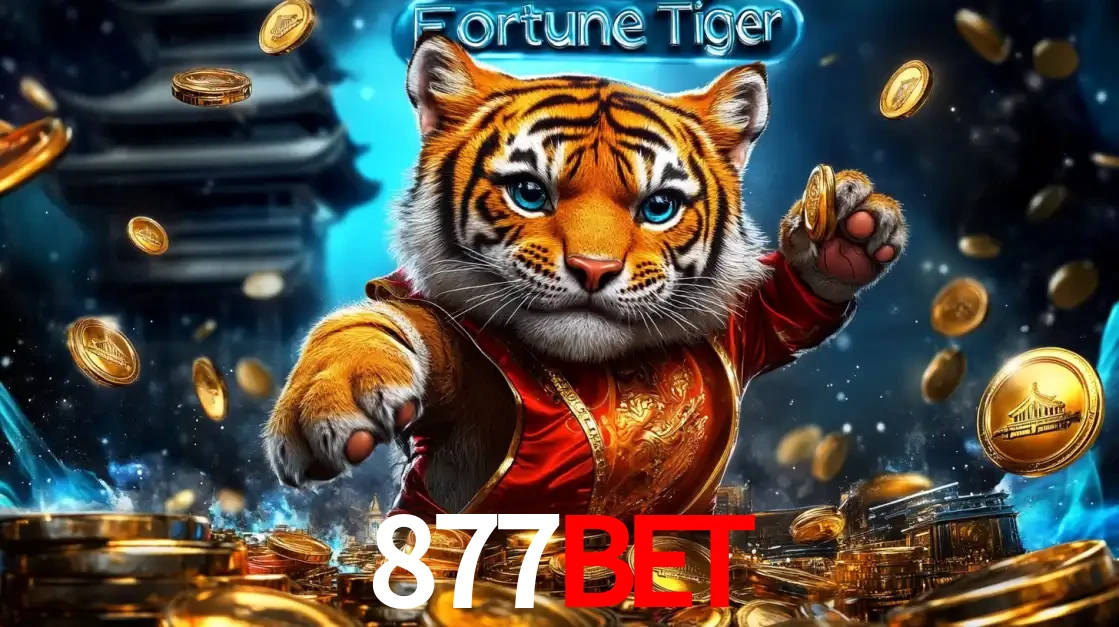 Imagem promocional do jogo de slot Fortune Tiger, com um tigre majestoso em traje tradicional cercado por uma fortuna em moedas de ouro, disponível agora no cassino 877BET.